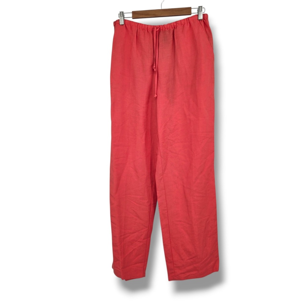 Sigrid Olsen Sport Coral Pink Linen Blend Drawstring Straight Leg Pants Womens M